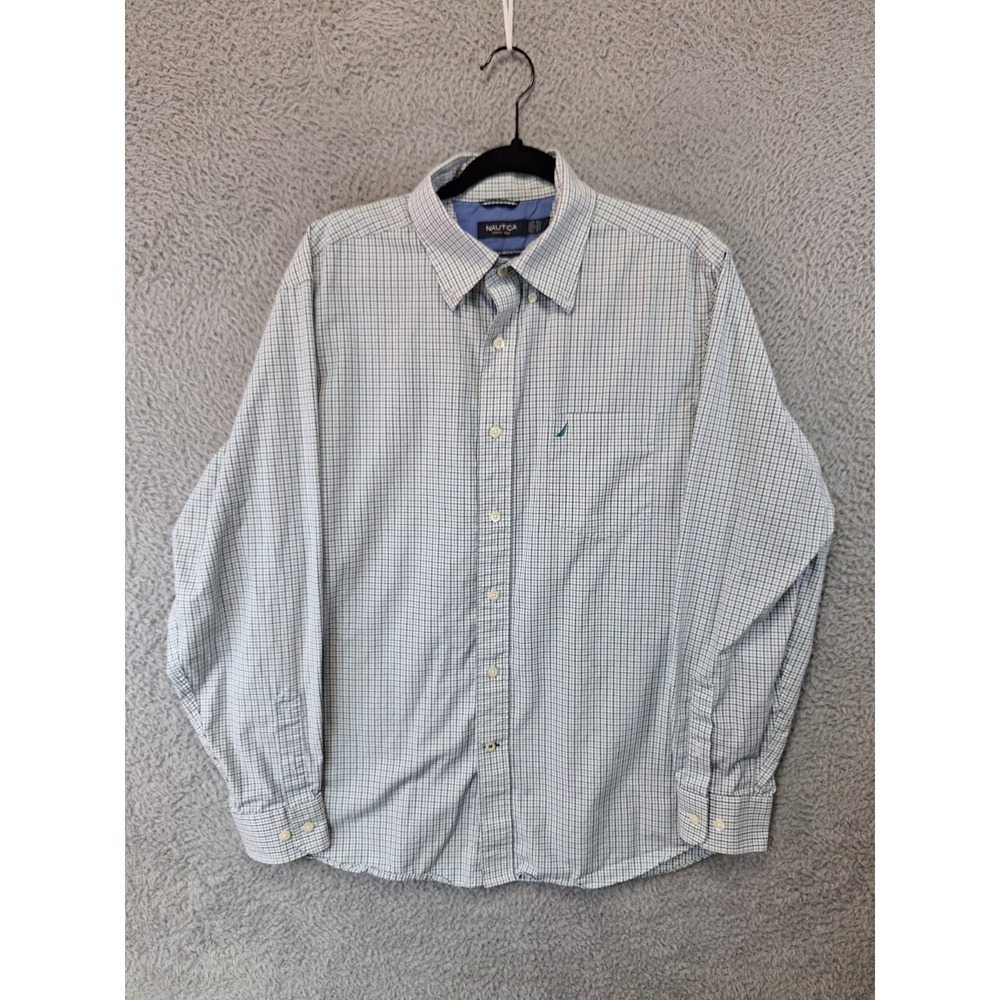 Nautica Shirt Mens Large Multicolor Check Wrinkle Resistant Collared Button Down